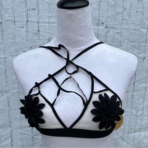 NWT Emory Park Sheer Caged Strappy Crochet Flower Bralette